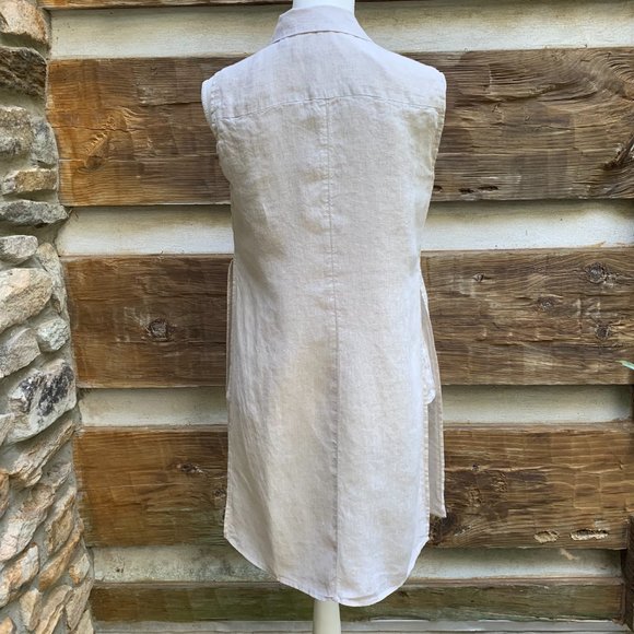 Chico's Washable linen Side Slit Tunic Top Shirt Natural tan Sz 0 (4) Small - Picture 3 of 13